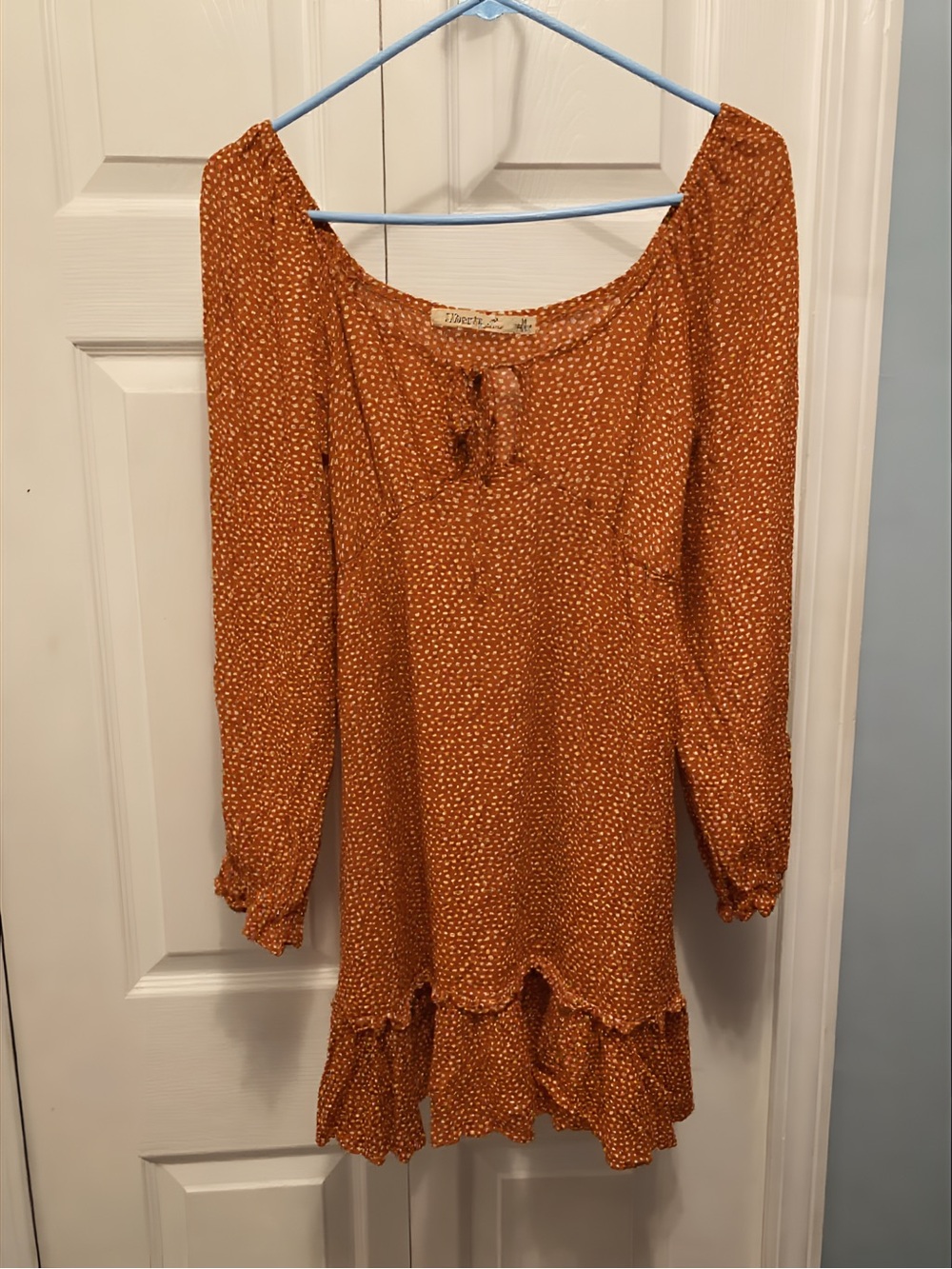 Liberty Love NWT Rust Speckled Boho Ruffle Mini Boutique Dress Size M